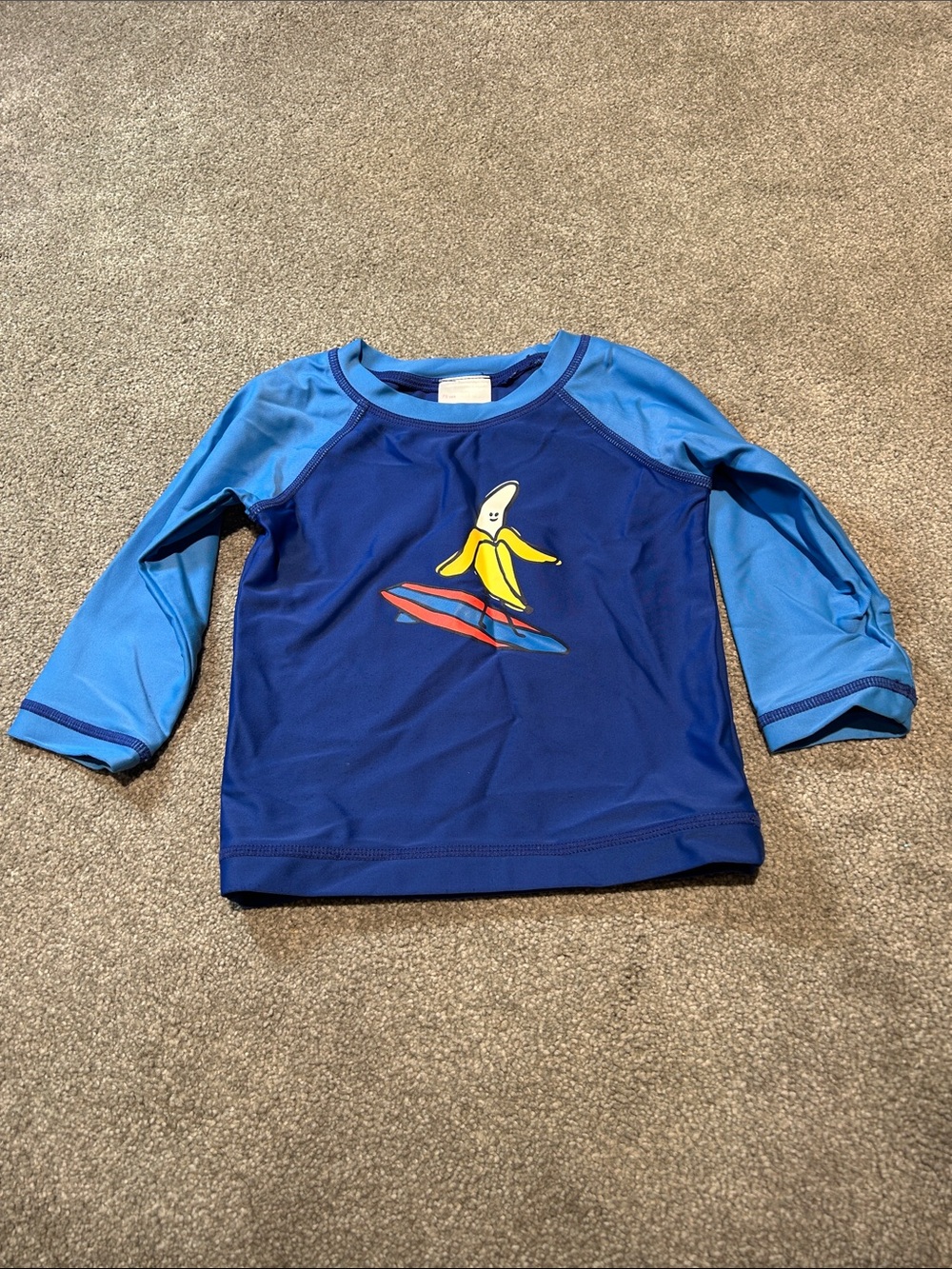 Hanna Andersson Navy and Light Blue Long-Sleeve Rashguard with Surfing Banana